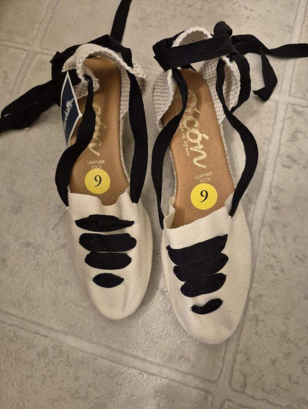 Women's Canvas Espadrilles with Black Tie Accents - Cream/Black